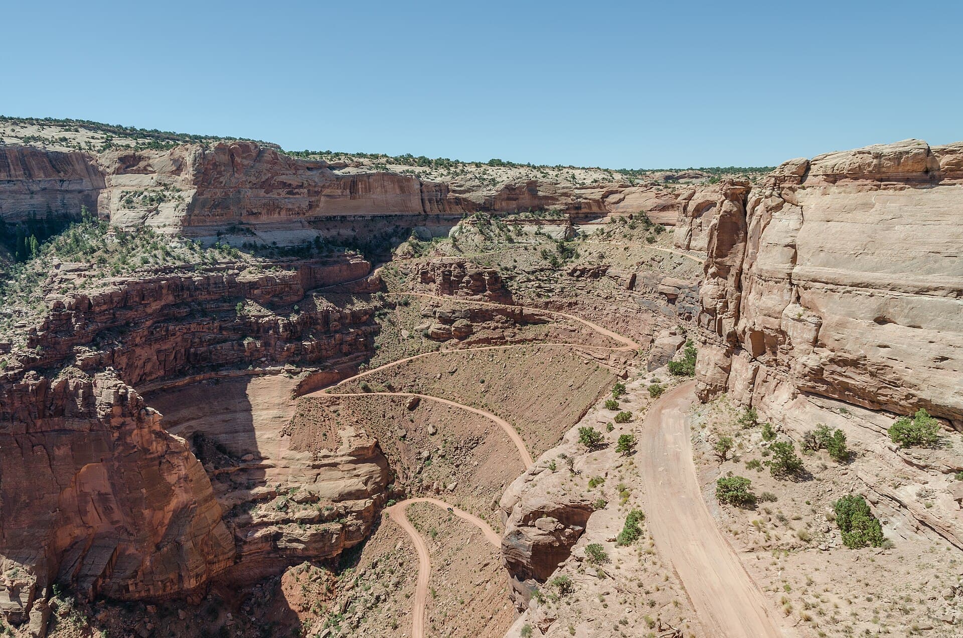 The Shafer Trail switchbacks descending into Canyonlands